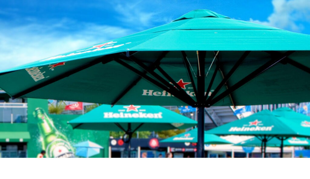 Heineken branded market umbrella Ausbrella