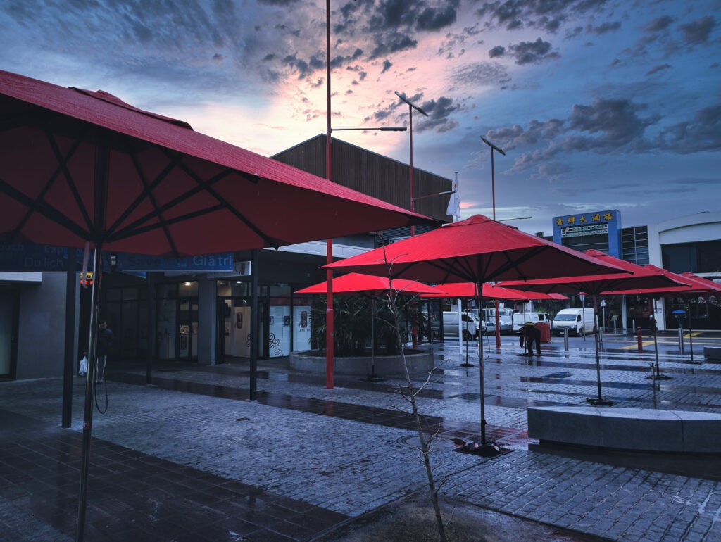 Platinum Cafe Umbrellas Stainless Steel Pole Sunset Rain