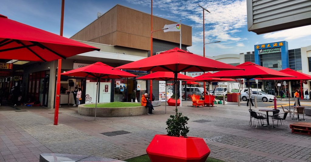 Red Cafe Umbrella's with stainless steel pole upgrade Springvale